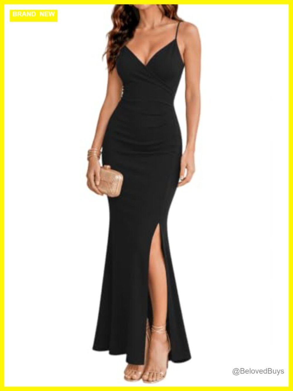 Spaghetti Strap V Neck Mermaid Bodycon Maxi Formal Dress